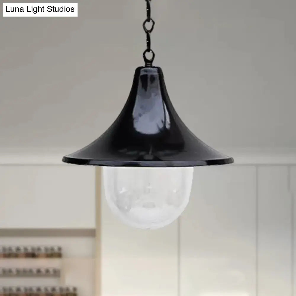 Outdoor Antique Flared Pendant Light With Clear Glass Shade - Rust/Black Finish 1 Bulb Hanging Lamp