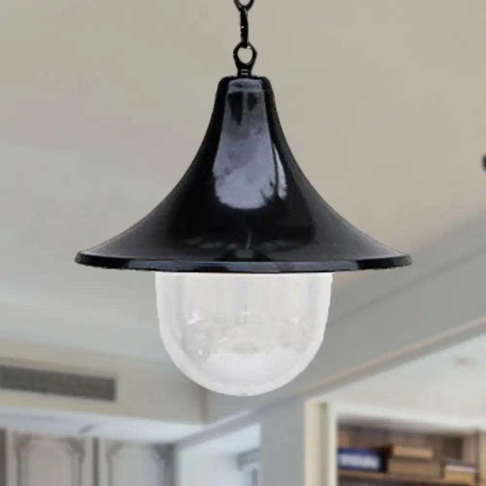 Outdoor Antique Flared Pendant Light With Clear Glass Shade - Rust/Black Finish 1 Bulb Hanging Lamp