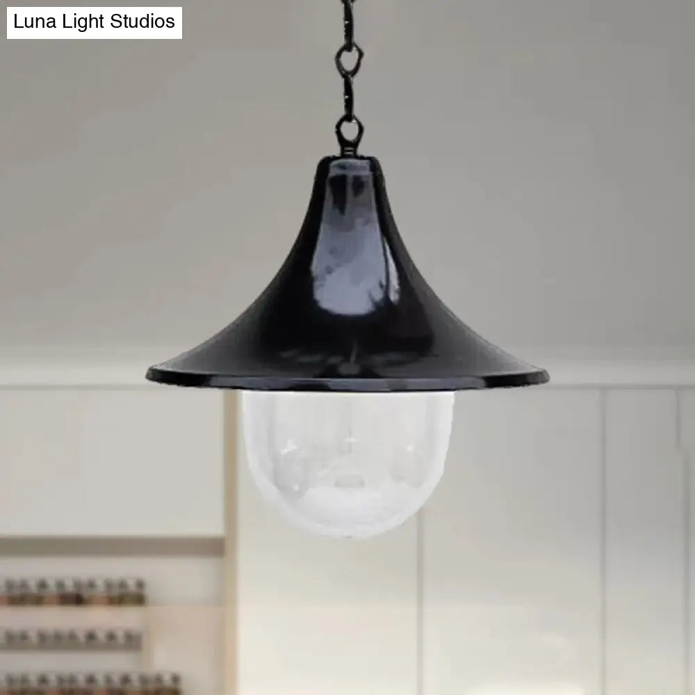 Rust/Black Antique Flared Pendant Light With Clear Glass Shade For Outdoor - 1 Bulb Hanging Lamp