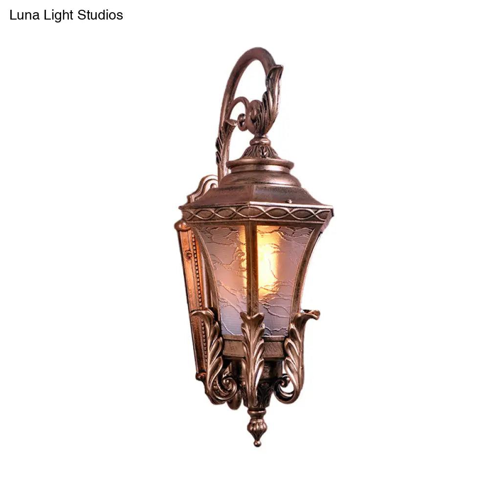 Outdoor Brass Wall Sconce With Lodges Textured Glass Urn Shape