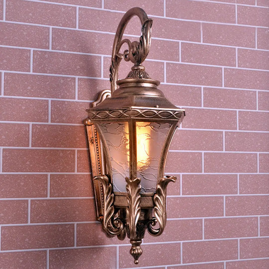 Outdoor Brass Wall Sconce With Lodges Textured Glass Urn Shape