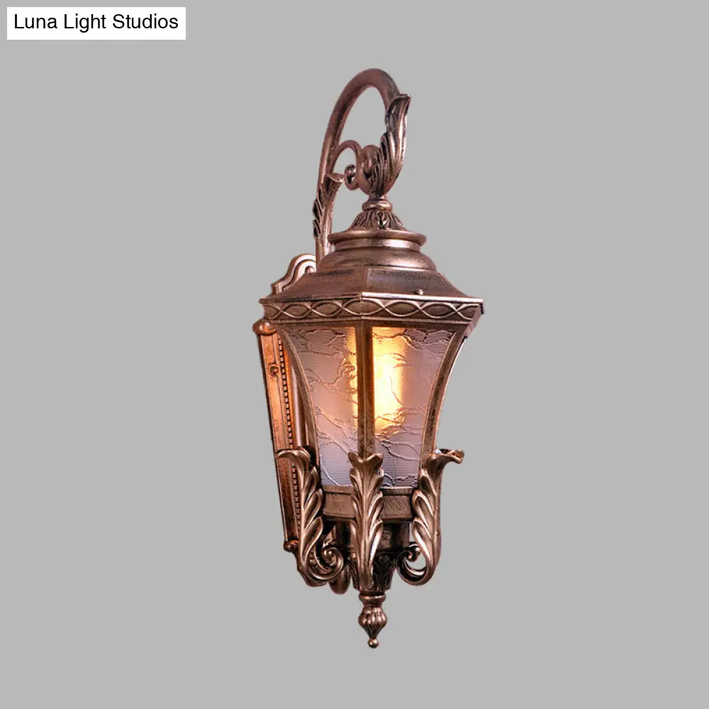 Outdoor Brass Wall Sconce With Lodges Textured Glass Urn Shape