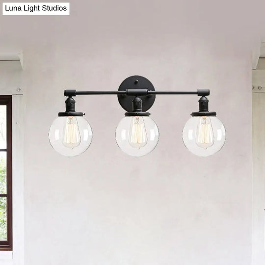 Outdoor Industrial Black Sconce Light With Clear Glass Bubble Shade 3 Lights Fixture