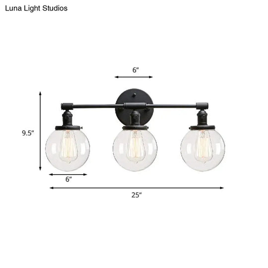 Outdoor Industrial Black Sconce Light With Clear Glass Bubble Shade 3 Lights Fixture