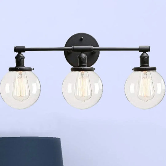 Outdoor Industrial Black Sconce Light With Clear Glass Bubble Shade 3 Lights Fixture