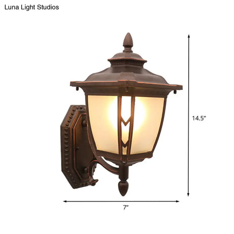 Outdoor Pinecone Wall Sconce With Frosted Glass - Coffee 1-Light Fixture For Lodge-Inspired Lighting