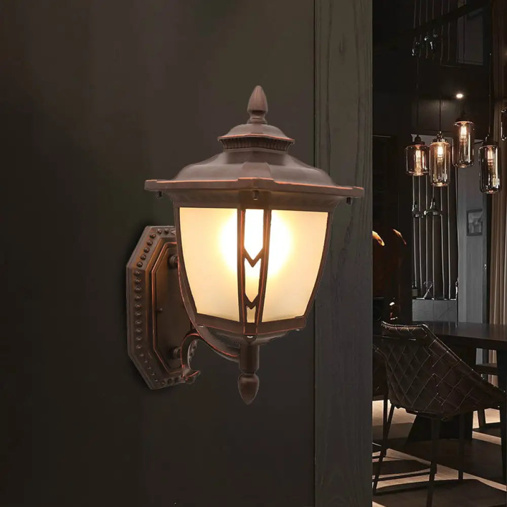 Outdoor Pinecone Wall Sconce With Frosted Glass - Coffee 1-Light Fixture For Lodge-Inspired Lighting