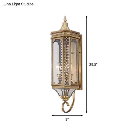 Outdoor Wall Lantern - Traditional Gold Finish Metallic Carved Sconce Light Set Of 3 Bulbs