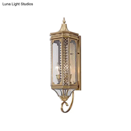 Outdoor Wall Lantern - Traditional Gold Finish Metallic Carved Sconce Light Set Of 3 Bulbs