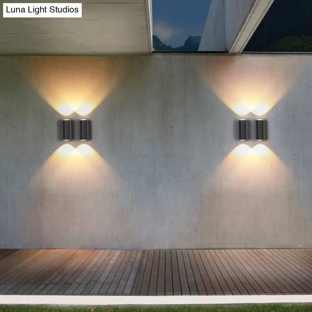 Outdoor Wall Led Sconce Lamp: Tube Shaped Metallic Minimalism Black