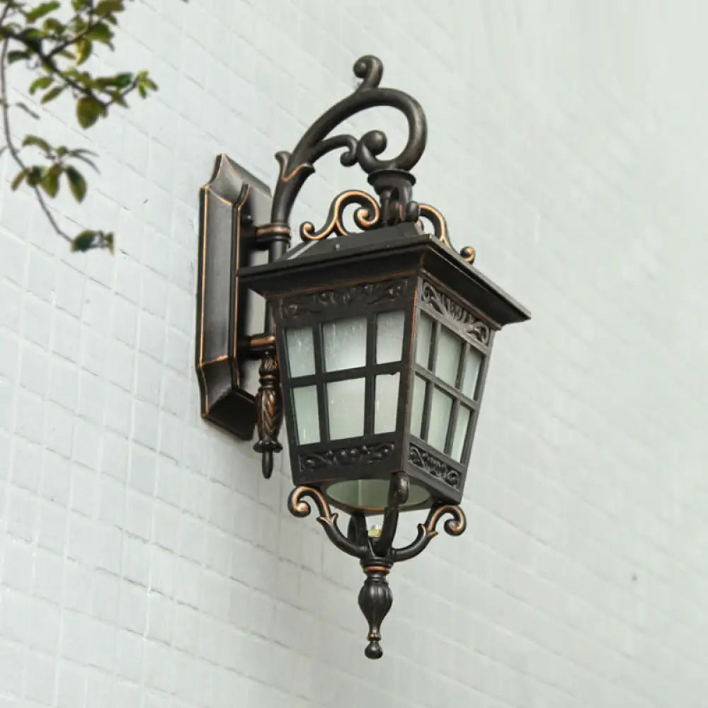 Outdoor Wall Sconce Lamp - 1-Light White Frosted Glass Black Finish Tower Design