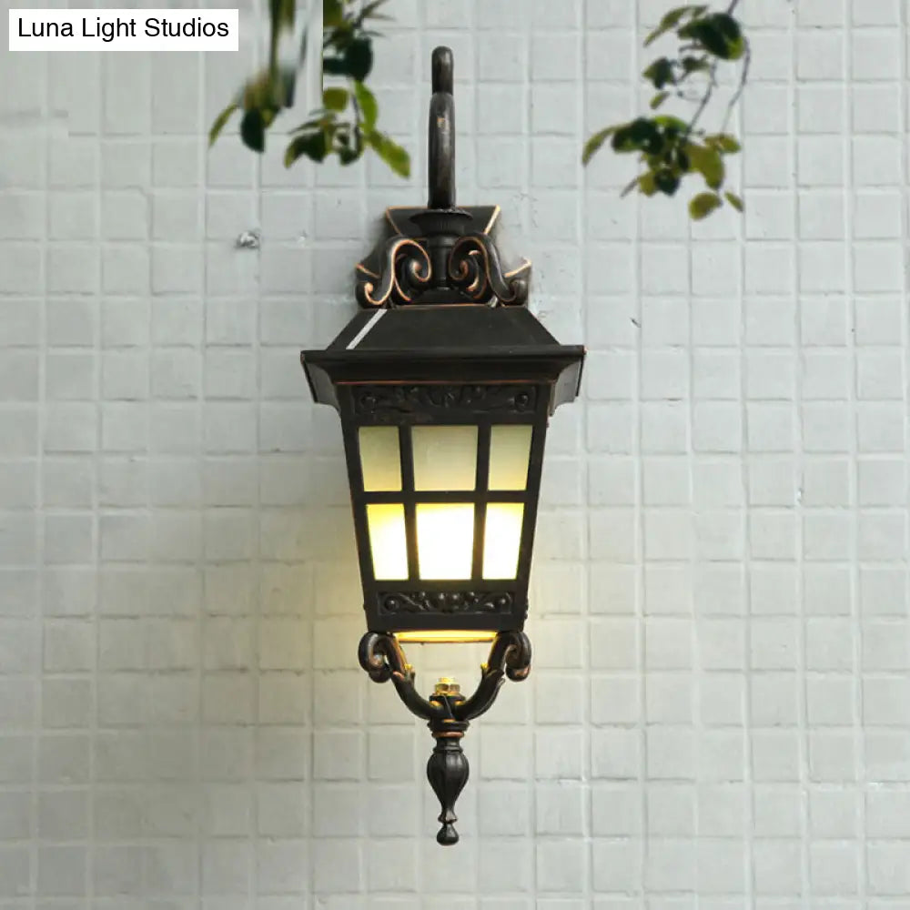 Outdoor Wall Sconce Lamp - 1-Light White Frosted Glass Black Finish Tower Design