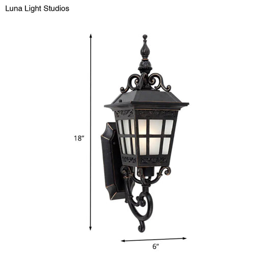 Outdoor Wall Sconce Lamp - 1-Light White Frosted Glass Black Finish Tower Design