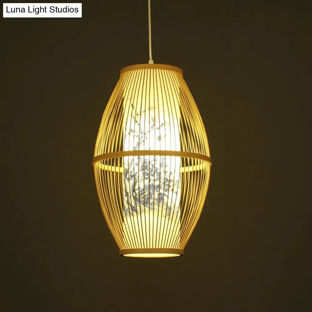 Oval Bamboo Pendant Ceiling Light - Simplicity And Elegance | Ideal For Restaurants Wood Finish 1