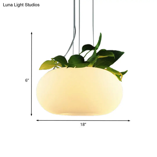 Oval Chandelier Lamp - Wide White Glass Pendant Light For Living Room 3 Lights Multiple Sizes