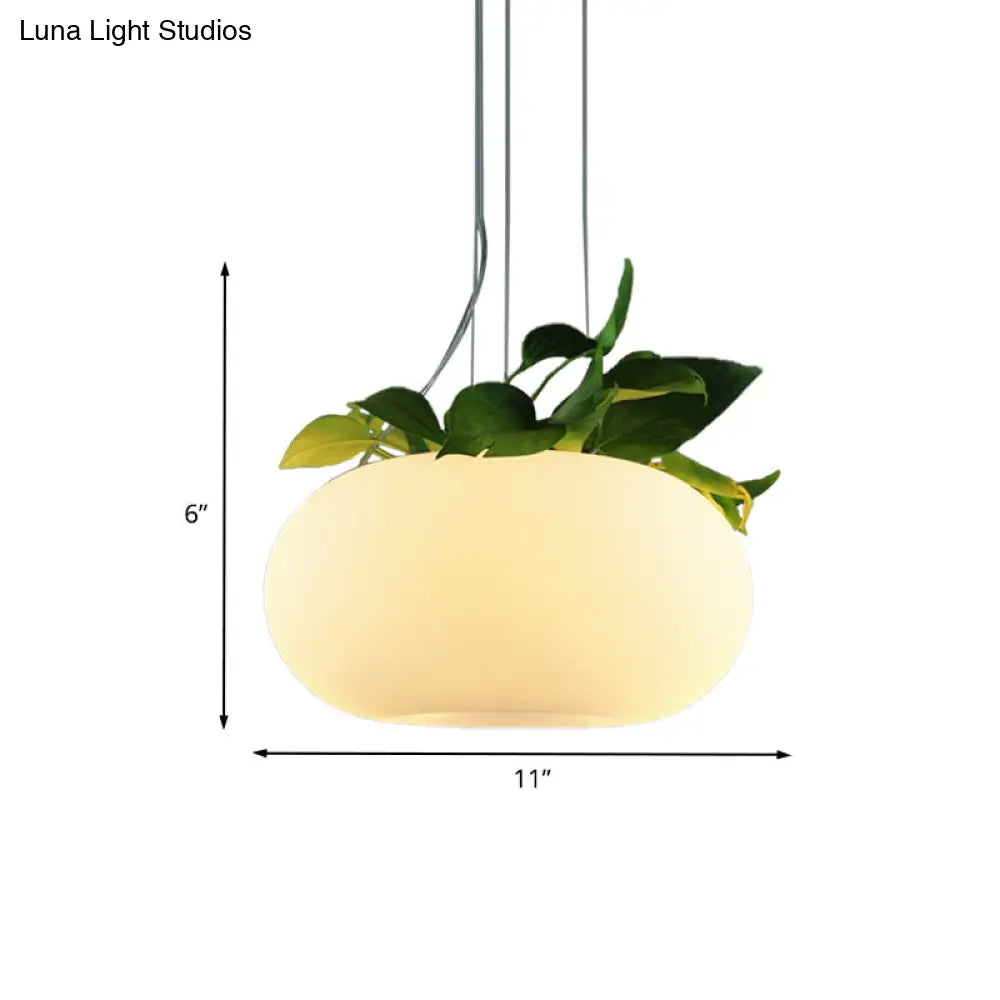 Oval Chandelier Lamp - Wide White Glass Pendant Light For Living Room 3 Lights Multiple Sizes