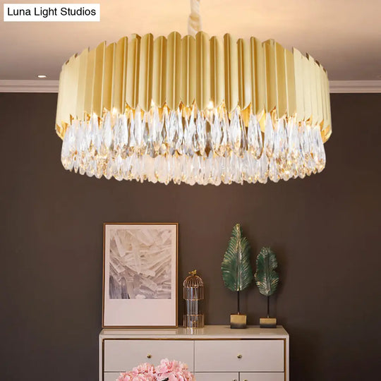 Oval Living Room Chandelier Crystal Pendant Light Fixture Gold / Large Round