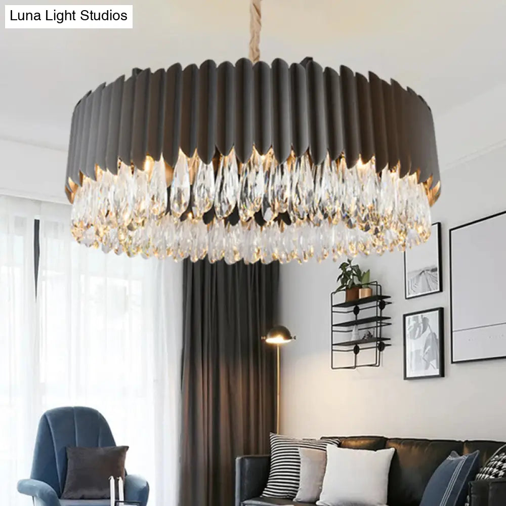 Oval Living Room Chandelier Crystal Pendant Light Fixture Black / Large Round