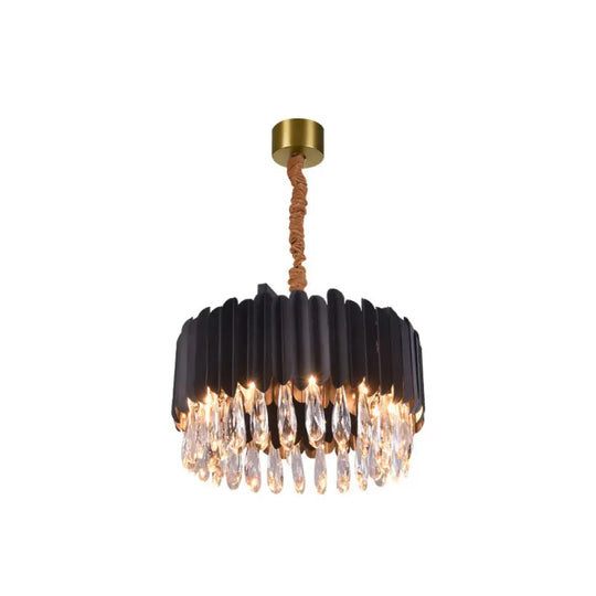 Oval Crystal Drip Pendant Chandelier - Simplicity Light Fixture For Living Rooms Black / Small Round