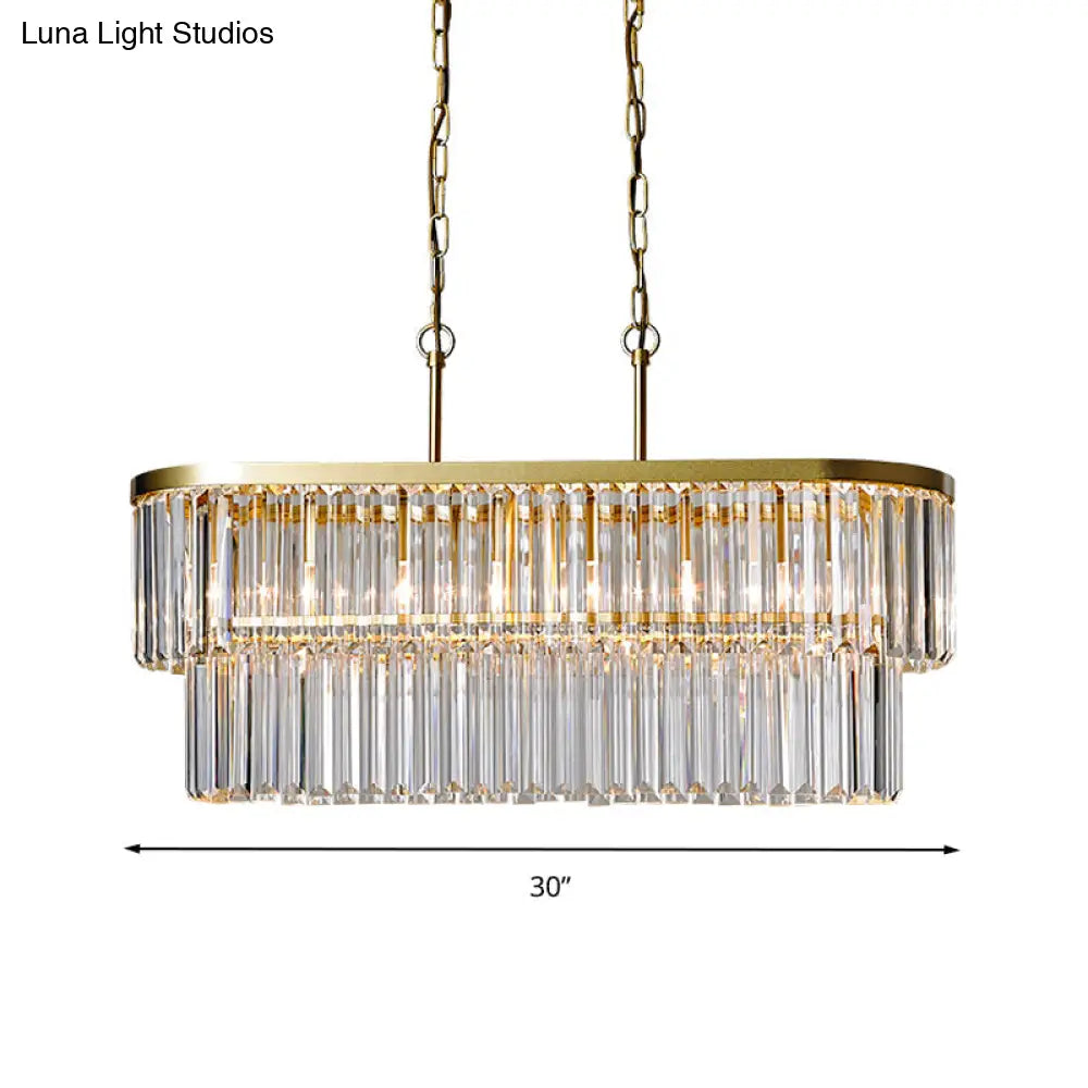 Oval Island Ceiling Light With Postmodern Design - 4 Clear Crystal Rod Suspension Heads