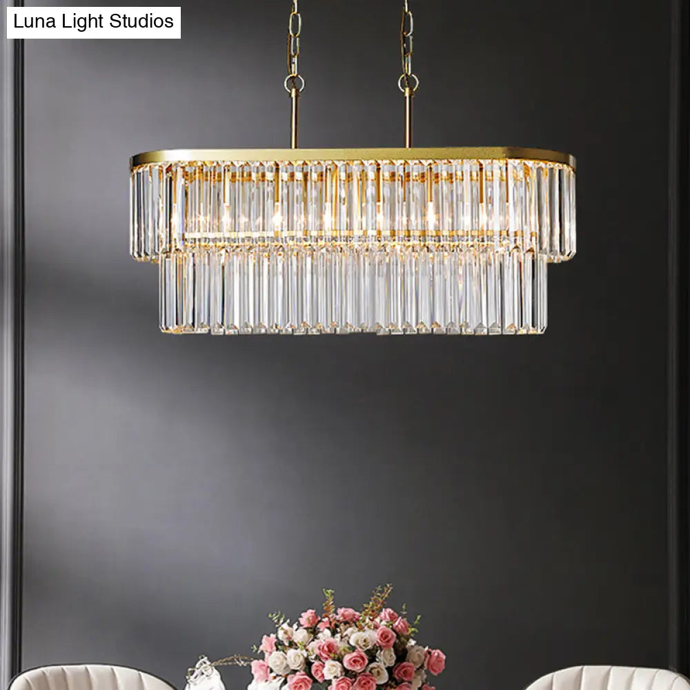 Oval Island Ceiling Light With Postmodern Design - 4 Clear Crystal Rod Suspension Heads