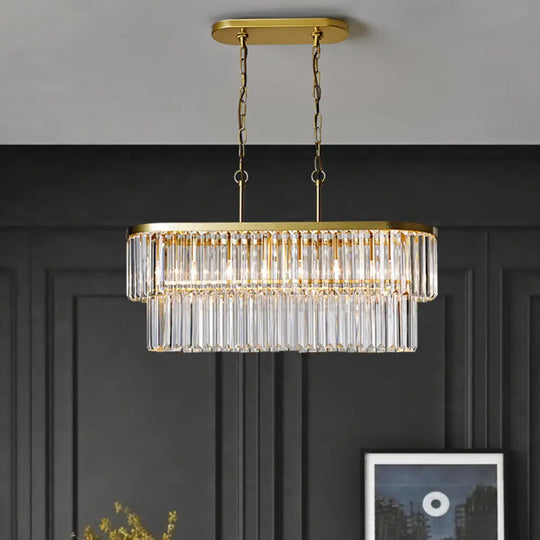 Oval Island Ceiling Light With Postmodern Design - 4 Clear Crystal Rod Suspension Heads