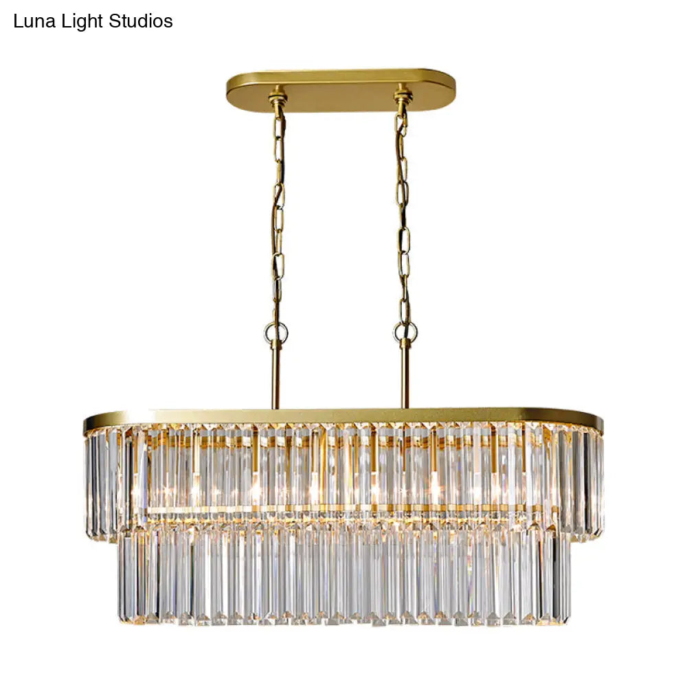 Oval Island Ceiling Light With Postmodern Design - 4 Clear Crystal Rod Suspension Heads