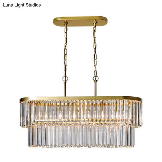 Oval Island Ceiling Light With Postmodern Design - 4 Clear Crystal Rod Suspension Heads