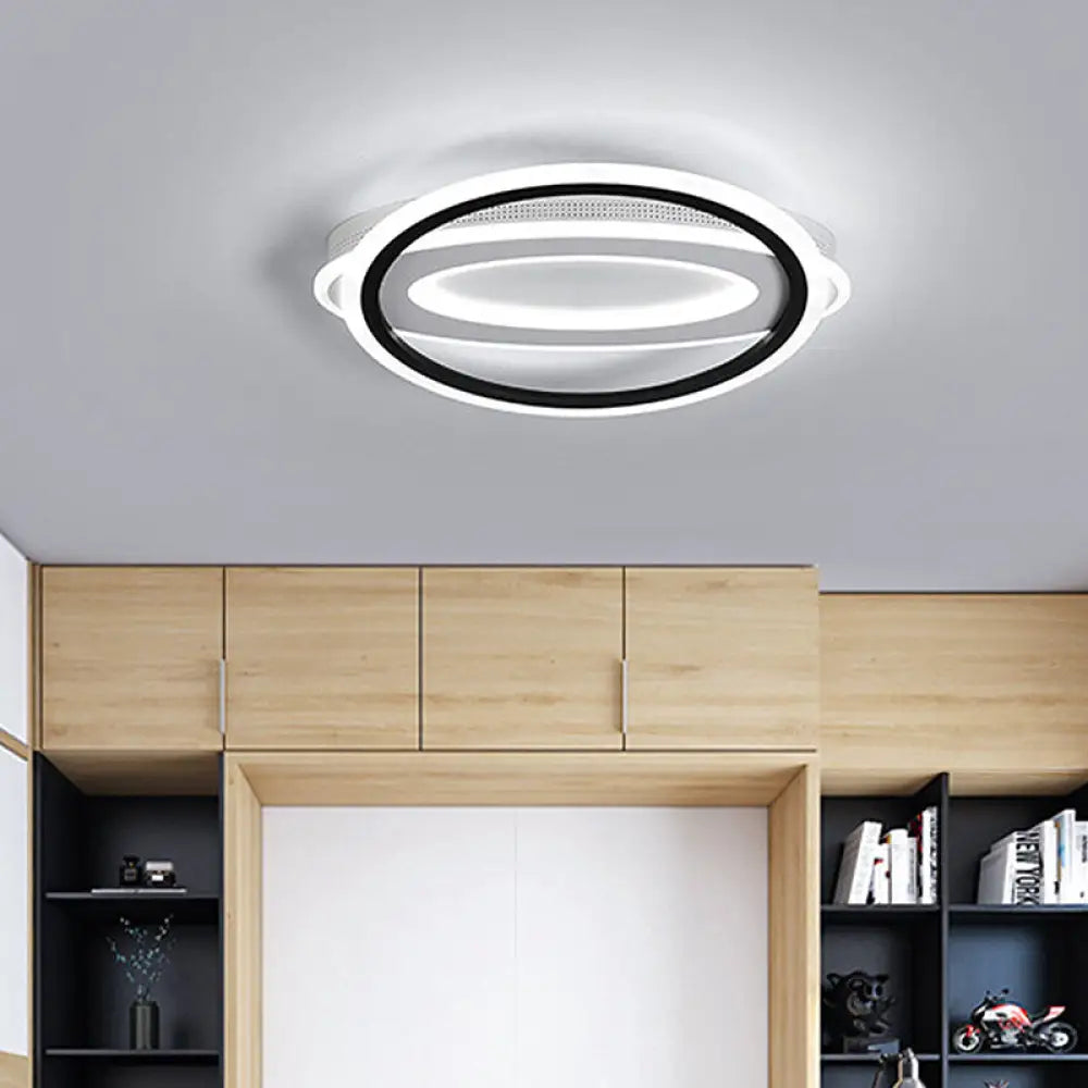 Oval Led Ceiling Flush Mount - 16.5’/19.5’/23.5’ Wide Black & White Acrylic Bedroom Light In