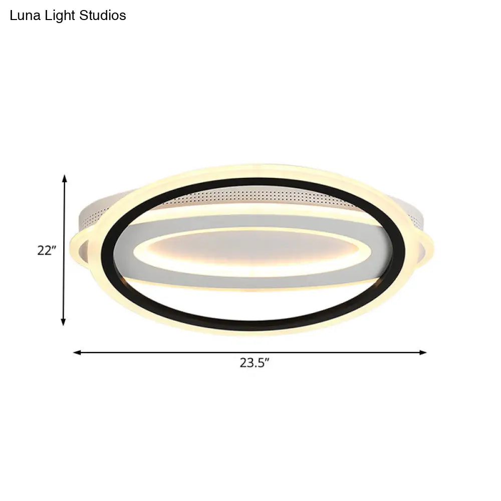 Oval Led Ceiling Flush Mount - 16.5/19.5/23.5 Wide Black & White Acrylic Bedroom Light In