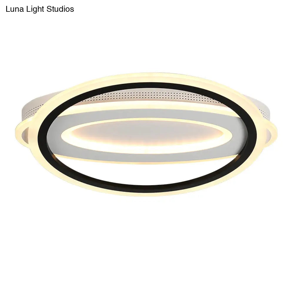 Oval Led Ceiling Flush Mount - 16.5/19.5/23.5 Wide Black & White Acrylic Bedroom Light In