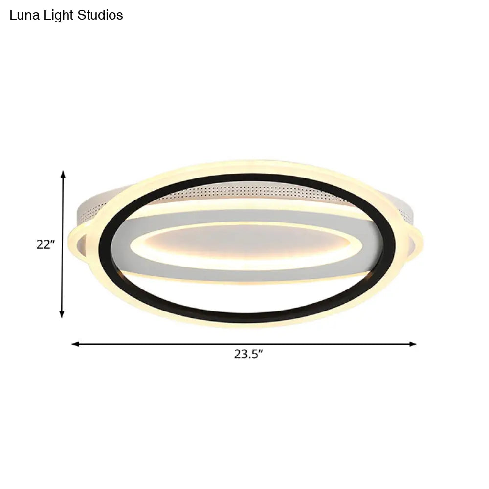 Oval Led Ceiling Flush Mount - 16.5’/19.5’/23.5’ Wide Black & White Acrylic Bedroom Light In