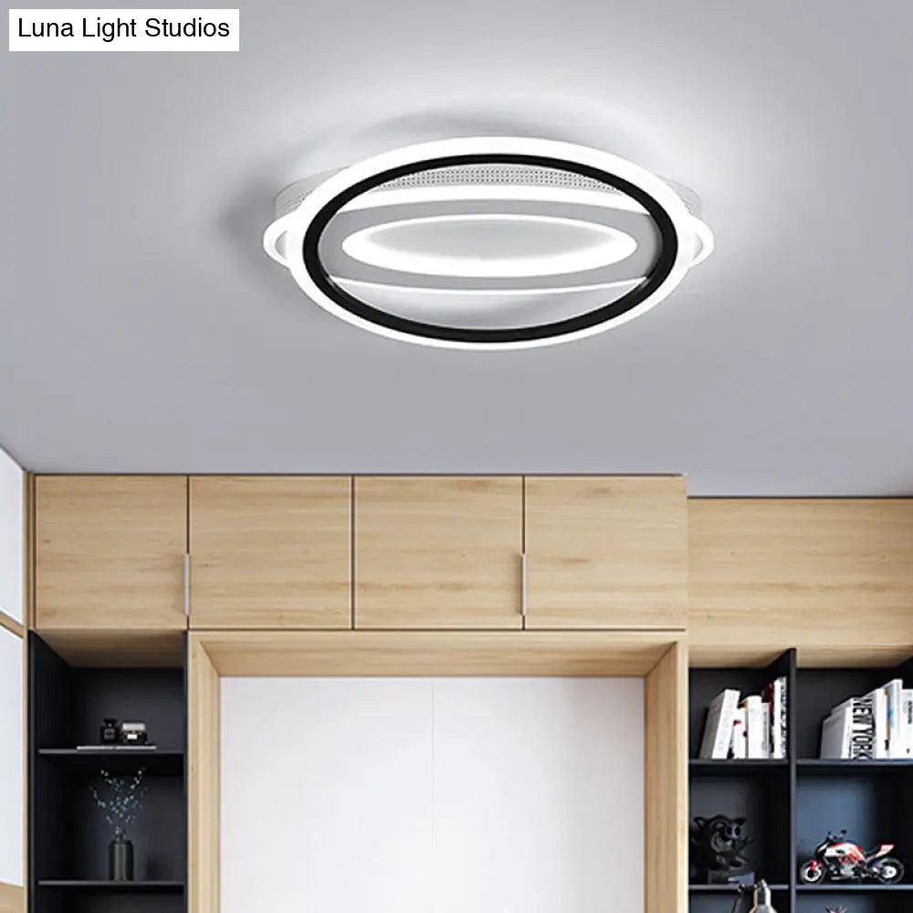 Oval Led Ceiling Flush Mount - 16.5/19.5/23.5 Wide Black & White Acrylic Bedroom Light In