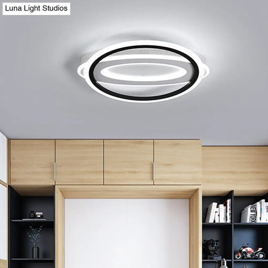 Oval Led Ceiling Flush Mount - 16.5/19.5/23.5 Wide Black & White Acrylic Bedroom Light In