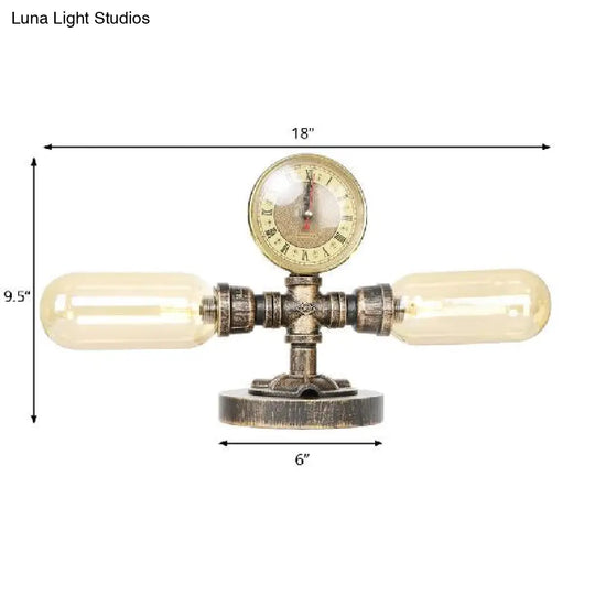 Oval Shade Desk Light - 2-Bulb Industrial Table Lamp In Aged Bronze With Clear/Amber Glass For