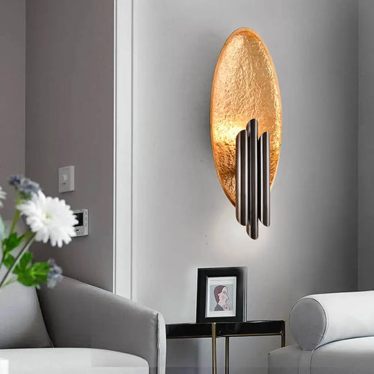 Oval Wall Sconce Lighting - Postmodern Led Resin Fixture Silver/Gold Finish 18 Height Gold