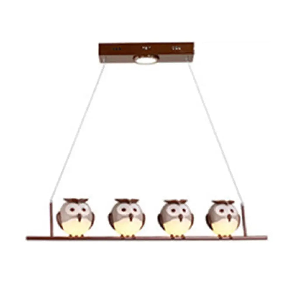 Owl Metal Pendant Light: Animal Chandelier For Living Room & Child Bedroom 4 / Brown