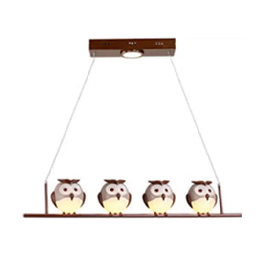 Owl Metal Pendant Light: Animal Chandelier For Living Room & Child Bedroom 4 / Brown