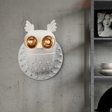 Owl Shape Resin Wall Lamp: Cartoon 2-Light Mount Fixture White Aisle Lighting