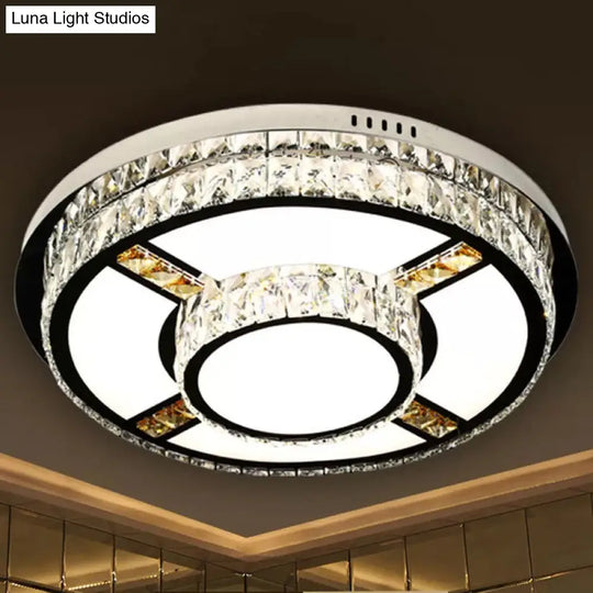 P Stainless-Steel Flushmount Light With Clear Faceted Crystal Shade - Flower/Round Design / B