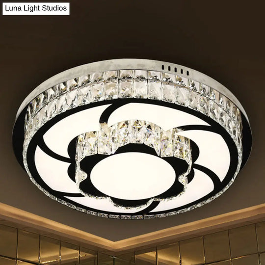 P Stainless-Steel Flushmount Light With Clear Faceted Crystal Shade - Flower/Round Design / A