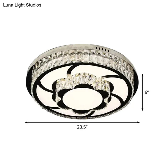P Stainless-Steel Flushmount Light With Clear Faceted Crystal Shade - Flower/Round Design