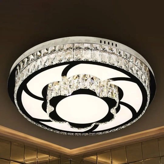 P Stainless - Steel Flushmount Light With Clear Faceted Crystal Shade - Flower/Round Design / A