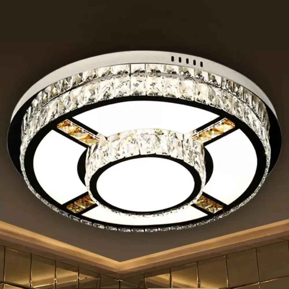 P Stainless - Steel Flushmount Light With Clear Faceted Crystal Shade - Flower/Round Design / B