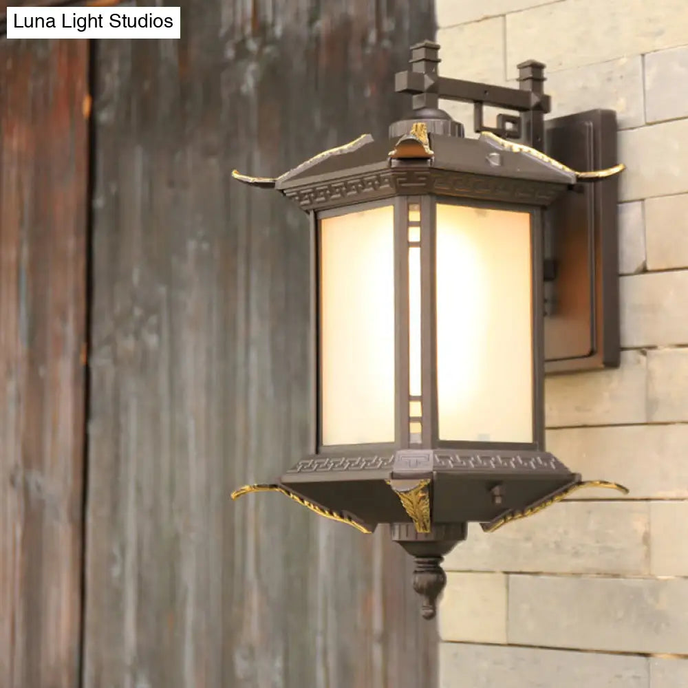 Pagoda Wall Light: Farmhouse Dark Coffee Aluminum Sconce Lamp With 1-Bulb