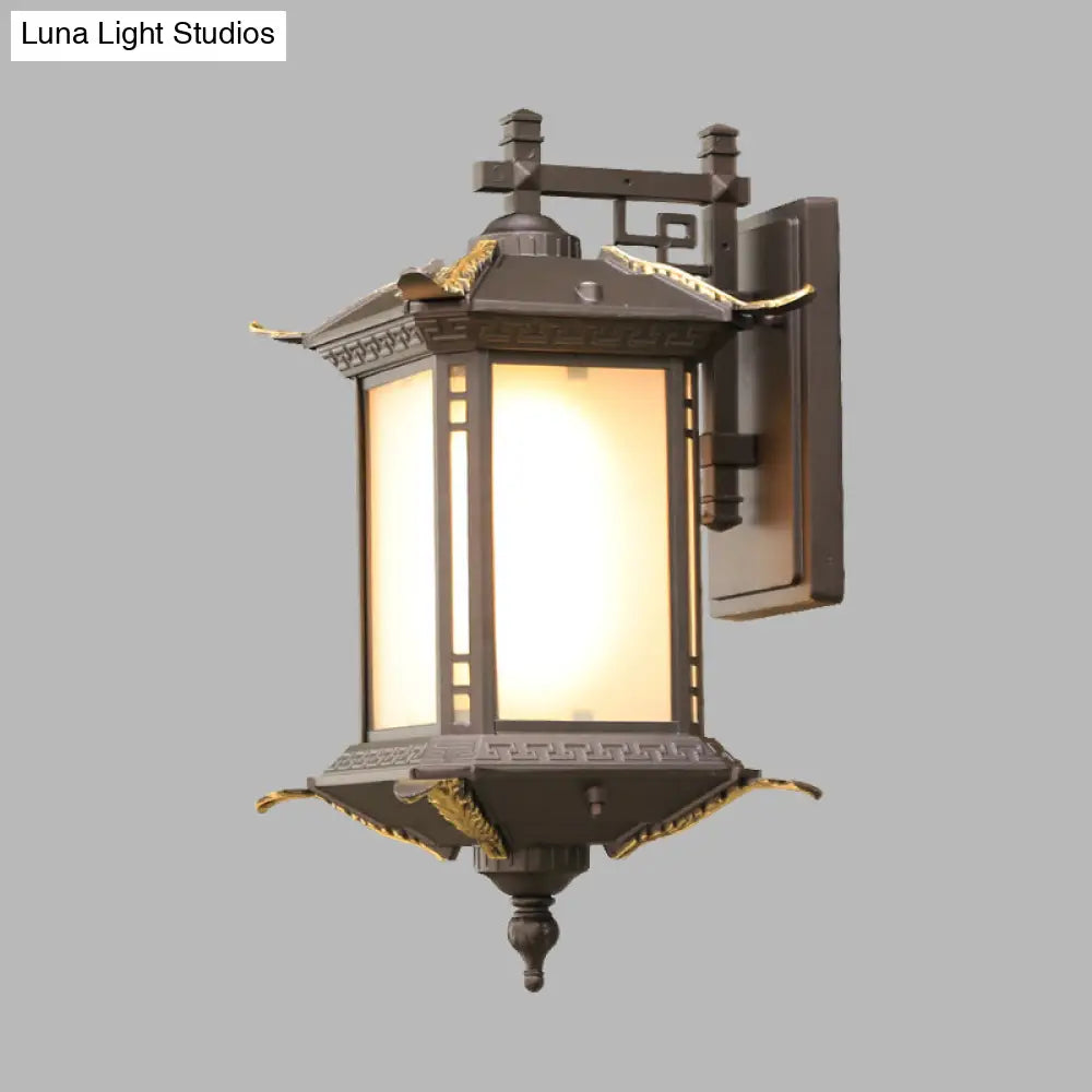 Pagoda Wall Light: Farmhouse Dark Coffee Aluminum Sconce Lamp With 1-Bulb