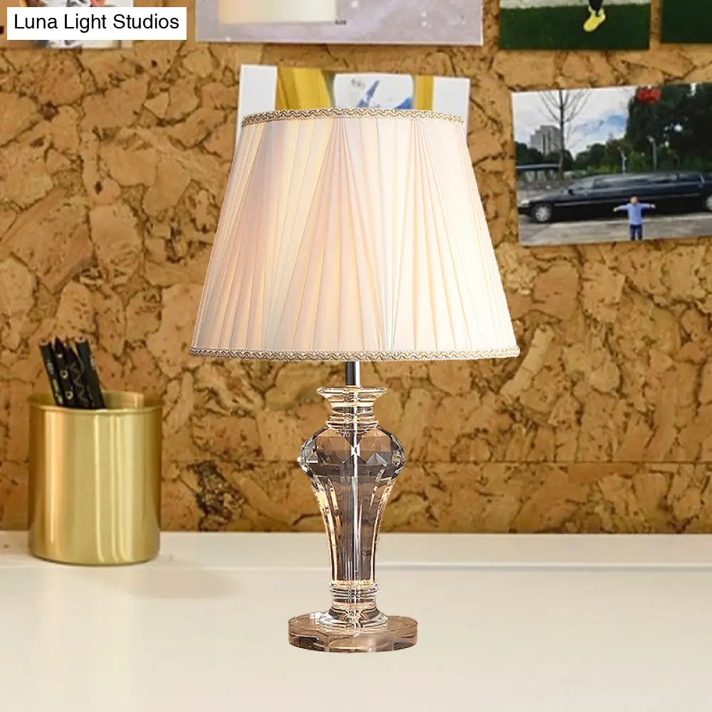 Paisley - White Night Lamp With Clear Crystal Base And Tapered Shade