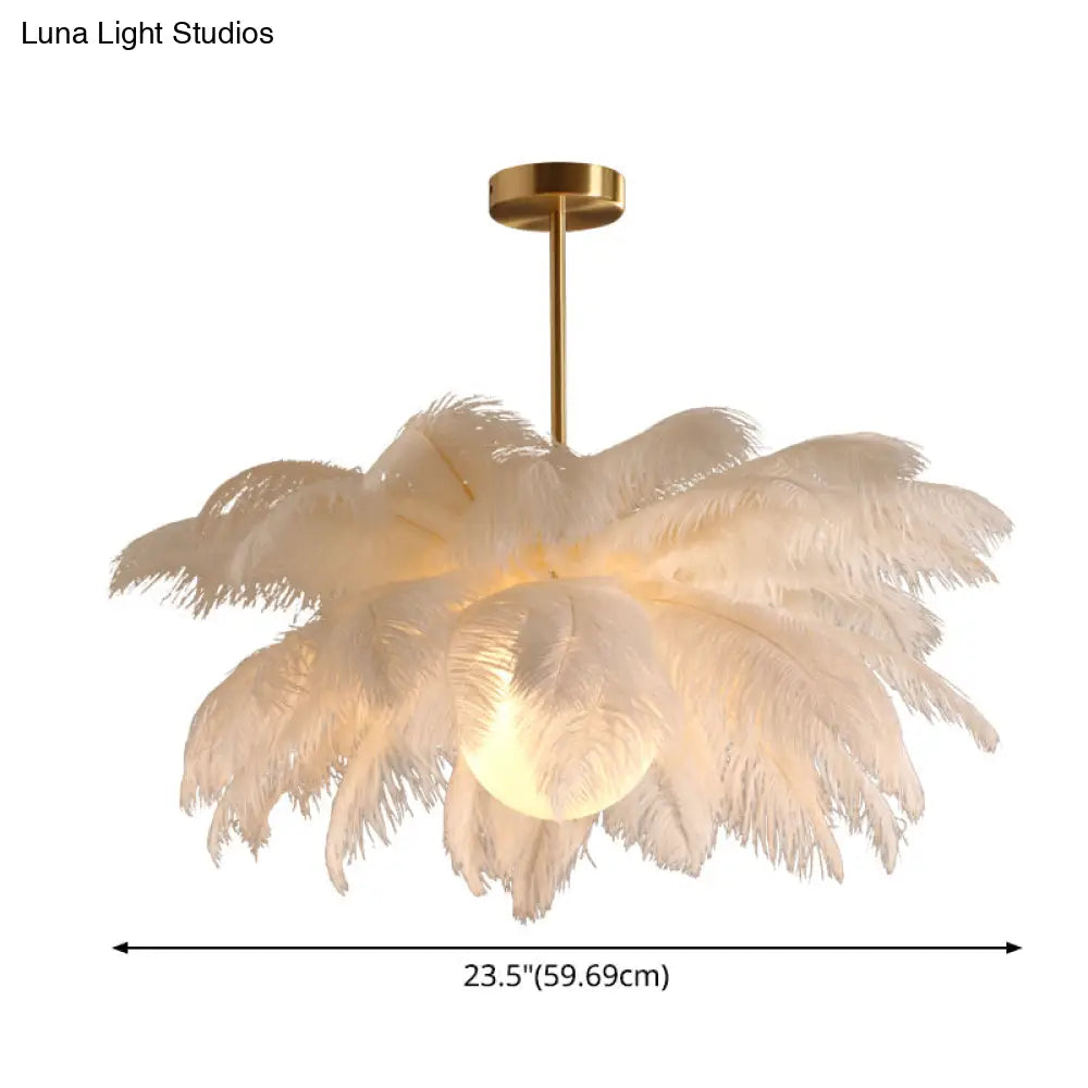 Palm Tree Hanging Light - Feather Nordic Style Chandelier For Living Room In Elegant White