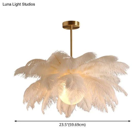 Palm Tree Hanging Light - Feather Nordic Style Chandelier For Living Room In Elegant White