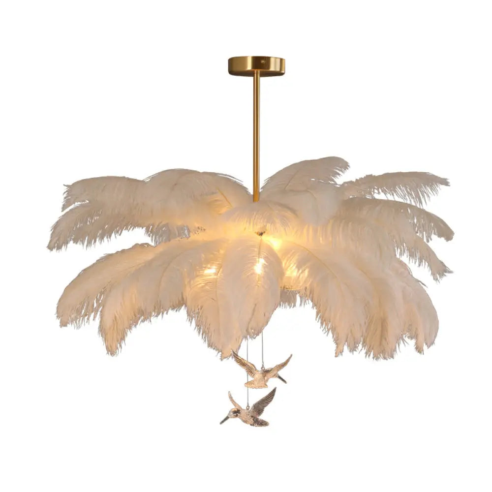 Palm Tree Hanging Light - Feather Nordic Style Chandelier For Living Room In Elegant White / 25.5